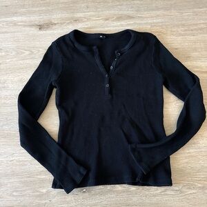 Monrow Black Waffle Henley Long-Sleeve Top - Women's M
